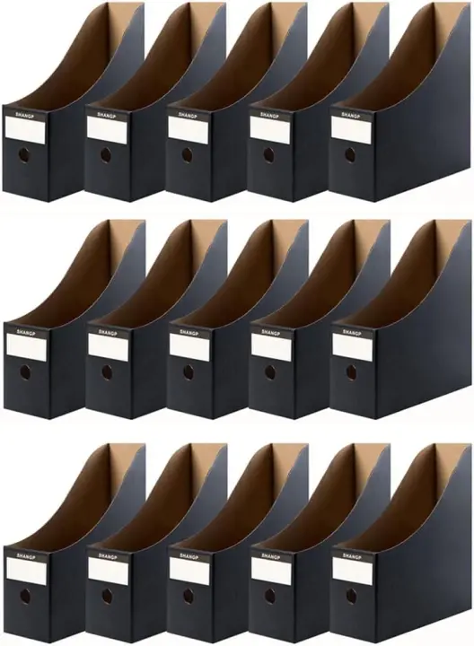 Foldable Cardboard Magazine & File Holders — 15 Matte Black Organizers